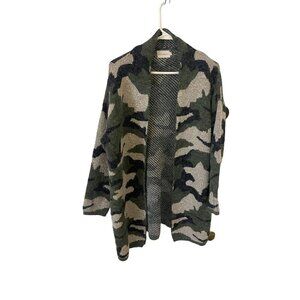 Dreamers Women's Green Camo Long Sleeve Open Front Cardigan - Large